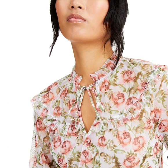 INC International Concepts Floral Smocked Hem Blouse in Margarate Flora Medium - Picture 7 of 8